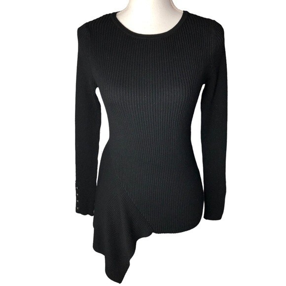Catherine Malandrino Ribbed Knit Asymmetrical Long Sleeve Pullover Sweater - Picture 1 of 4
